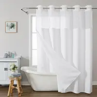Shower curtain Home Decor Duschdraperi utan krokar i våffelväv med insnäppbart tygfoder set, Duschdraperier för badrum med genomskinligt toppfönster, Vattenavvisande Tvättbart W180cm*L203cm（71"*80"）