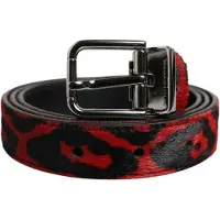 Dolce&Gabbana Svart Röd Leopard Silver Metall Spänne Bälte