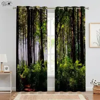 Yiran Furniture Skogsträd 3D-tryckta gardiner landskap grön solsken lönnlöv natur vitalitet B&B hotell sovrum vardagsrum gardiner 2ST W50xH130(CM)x2PCS&Rod pocket
