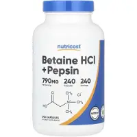 Nutricost Betainhydroklorid + pepsin, 240 kapslar