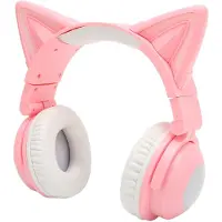 Andoer Bluetooth-headset med kattöron Stereo Sött Hög känslighet Inbyggd mikrofon Justerbar LED Barnheadset rosa