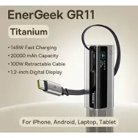 Baseus Geek Powerbank 20000mAh Levereras med 145W Högeffekts Snabbladdningskabel Lämplig för Huawei och Apple-telefoner silver grå färg