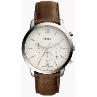 Fossil Unisex Neutral Quartz-klocka - Vit Rund Urtavla, Läderarmband, Vardagsstil FS5380