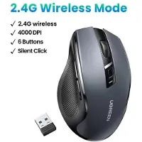 UGREEN trådlös Bluetooth dubbellägesmus, tyst för kontoret, lämplig för Apple, Huawei, bärbar dator, iPad, ergonomisk mus svart