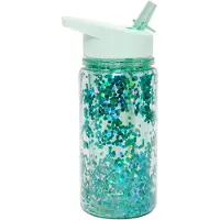 Petit Monkey Vattenflaska m. Sugrör - 300 ml - Grön m. Glitter - - One Size - Vattenflaska