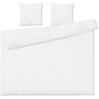 Juna dubbelt påslakan 200x220 cm - 100% ekologisk bomull - Daisy vit med broderade blommor