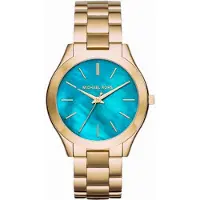 Michael Kors MK3492 Slim Runway 42mm Guldtonad Rostfritt Stål Damklocka Blå Urskiva
