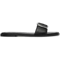 HUGO Leather slides with logo buckle
