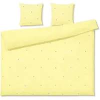 Juna dubbelt påslakanset 200x220 cm - 100% ekologisk bomull - Daisy gul med broderade blommor