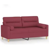 vidaXL 2-sits soffa med prydnadskuddar vinröd 140 cm tyg