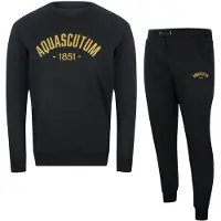 Aquascutum Old School Rundringad Svart Träningsoverall Byxor Set