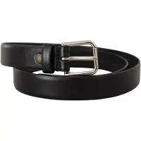 Dolce&Gabbana Svart Kalvskinn Silvrig Logobuckle Bälte