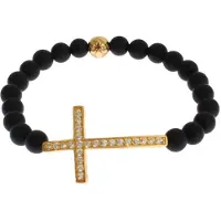 Nialaya Matt Onyxsten Guld CZ Kors 925 Silverarmband