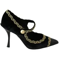 Dolce&Gabbana Svart Prydd Sammet Mary Jane Pumps Skor