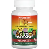 NaturesPlus , Animal Parade, Vitamin D3, Sockerfritt, Svart vinbär, 500 IU, 90 Djurformade tabletter