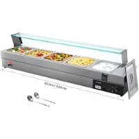 Vevor Kommersiell matvärmare, elektriskt ångbord med 5 pannor och glaslock, 1500W bänkskiva i rostfritt stål, buffé med vattenbad och temperaturkontroll på 30–85 °C för catering, bufféer, fester och r