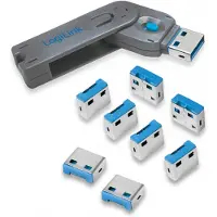Logilink AU0045 USB-portlås Set 8 st Silver, Blå Nyckellås inkl. 1 nyckel