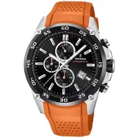 Festina The Originals Kronograf Orange Gummiarmband Svart Urtavla Kvarts F20330-4 100M Herrklocka svart