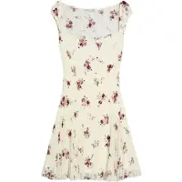 Bershka Sommarklänning ecru / mörkgrön / gammalrosa / mörkröd