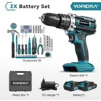 Yofidra 60N.M l 25+3 Vridmoment Elektrisk Slagborr Sladdlös Elektrisk Skruvdragare Med 32/53PCS Verktygssats Elverktyg För 21V Batteri 1 Battery-EU Plug