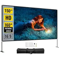 Vevor utomhusfilmskärm med stativ, 381 cm bärbar filmskärm, 16:9 HD vidvinkelprojektorskärm för utomhusbruk, fram- och bakprojektion, med förvaringsväska och stativ för hemmabio på kontoret, utomhusbr
