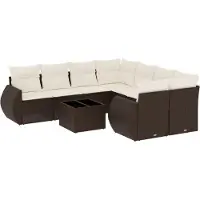 vidaXL Loungegrupp för trädgården med dynor 9 delar konstrotting brun