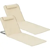 En.casa [] Strandmadrass Donostia set om 2-med kudde-hopfällbar-143x48cm-pulverlackerat stål-600D Oxford-tyg-beige