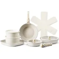 Vevor 17-delat set med kastruller och stekpannor, non-stick, kokkärl med avtagbart handtag, platsbesparande induktionskokkärlsset, köksset för husbil, med stekning, sås, sauté, lock av härdat glas, ug