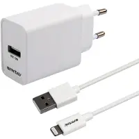 Essentials USB-laddare 12W MFI med USB till Lightning-kabel - Vit