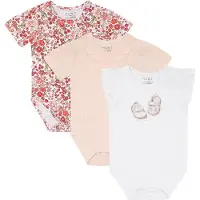 Hust and Claire Body k/ä - 3-pack - Bella - Vit/Rosa m. Blommor - - 62 - Body K/Ä