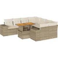 vidaXL Soffgrupp för trädgården med dynor 9 delar beige konstrotting