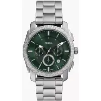 Fossil Herr Grön Modeklocka - Armband i Rostfritt Stål, Kvarts, för Kontor & Vardagsbruk FS6079 silver