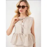 Bigdart Randig Texturerad Blus med Slips