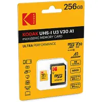 Kodak MicroSDXC Class 10 UHS-I U3 256 GB / MicroSDXC-minneskort / Flash-minneskort för mobil och kamera