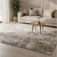 FRAAI Tvättbar mönstrad matta | Misha Grunge gräddvit/brun | 140x200 cm | Polyester | Abstrakt | Rektangulär | Låg lugg