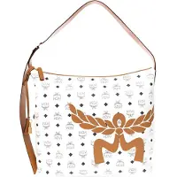 Mcm Mönster Logotyp Blixtlås Stängning Belagd Kanvas Tote Axelväska Dam Handväskor Vit MWHESTA06WT001 Basic Set (Bag+Dust Bag)