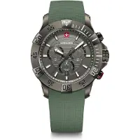 Wenger SEAFORCE CHRONO Kvarts Analog Klocka med Rostfritt Stålboett Svart Isgrön Silikon 200m Vattentät Grå Herrklocka (316L)