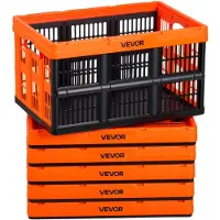 Vevor Hopfällbara Förvaringskärl i Plast, 45L 6-pack, Stapelbara Hopfällbara Förvaringslådor med Handtag, Rymmer 15 kg Per Korg, Hopfällbara Kraftiga Behållare, Platsbesparande Korgar, För Hemorganise