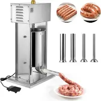Vevor Elektrisk Korvfyllare, 12 L Vertikal Köttfyllare, Steglös Hastighetskontroll och Fotpedal, Robust Korvfyllare i Rostfritt Stål med 4 Fyllningsrör, För Kommersiellt &amp; Hembruk