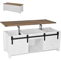 Vevor 1200 mm lyftbart soffbord i lantlig stil, rustikt mittbord med ladugårdsdörr och dolt förvaringsfack, modern rektangulär lyftbar bordsskiva för vardagsrum, kontor, hem, enkel montering, vit