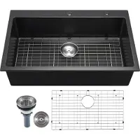 Vevor 84 cm köksdiskbänk, toppmonterade granitdiskhoar, nedfällbar enkel ho med flera tillbehör, diskmaskinsdiskho för husbil, förberedelsekök och bar (svart)
