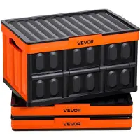 Vevor Hopfällbara Förvaringskärl i Plast med Lock, 45L 3-pack, Stapelbara Hopfällbara Förvaringslådor med Handtag, Rymmer 20 kg Per Korg, Robusta Behållare, Platsbesparande Korgar, För Hemorganisering