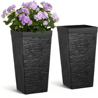 Vevor Höga krukor Set med 2, 580 mm Stora Koniska Utomhuskrukor för Utomhusväxter, Moderna Blomkrukor i Plast med Hjul, Innerkruka och Dräneringshål för Uteplats, Trädgård, Svart
