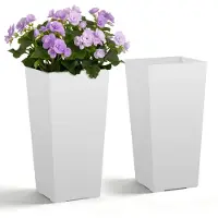 Vevor Höga krukor Set med 2, 550 mm Stora Koniska Utomhuskrukor för Utomhusväxter, Moderna Blomkrukor i Plast med Hjul, Innerkruka och Dräneringshål för Uteplats, Trädgård, Vit