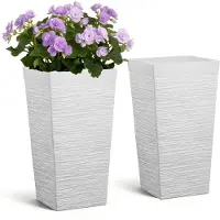 Vevor Höga krukor Set med 2, 580 mm Stora Koniska Utomhuskrukor för Utomhusväxter, Moderna Blomkrukor i Plast med Hjul, Innerkruka och Dräneringshål för Uteplats, Trädgård, Vit