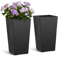 Vevor Höga krukor Set med 2, 550 mm Stora Koniska Utomhuskrukor för Utomhusväxter, Moderna Blomkrukor i Plast med Hjul, Innerkruka och Dräneringshål för Uteplats, Trädgård, Svart