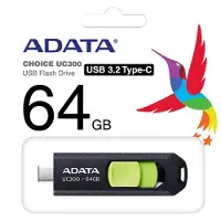 ADATA UC300 - USB flash-enhet - 64 GB - USB 3.2 Gen 1 / USB-C - svart, grön