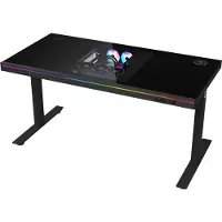 Lorgar Dual-motor sit/stand gamingbord med inbyggd PC-box, trådlös laddare, RGB-belysning, kontrollpanel och USB-portar - svart - bordsskiva i härdat glas
