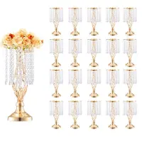 Vevor 20 ST 43 cm/16,9 tum höga kristallblommor för bröllop, metallvas för bröllopsbord, guldfärgade blomställningar för blomsterdisplay för bord, bröllopsmiddag, ceremoni, födelsedagsdekor
