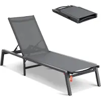 Vevor Schäslongstol utomhus, aluminium uteplatsloungestol med justerbar 5 positioner, hopfällbar poolloungestol och helt platt solariumstol för uteplats, strand, pool, mörkgrå